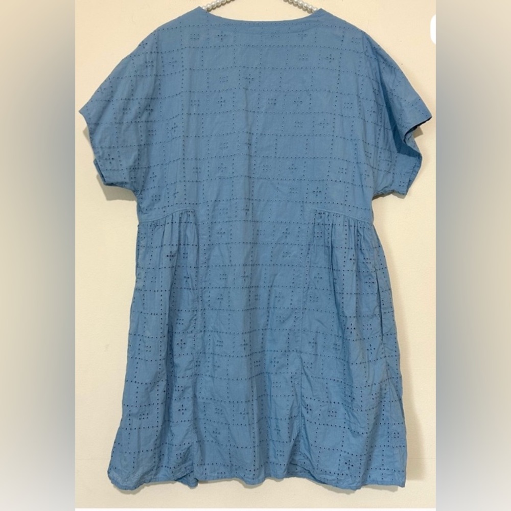 Madewell Tranquil Lake Blue Eyelet Button Front V-Neck Mini Dress SIZE XL - Picture 7 of 10